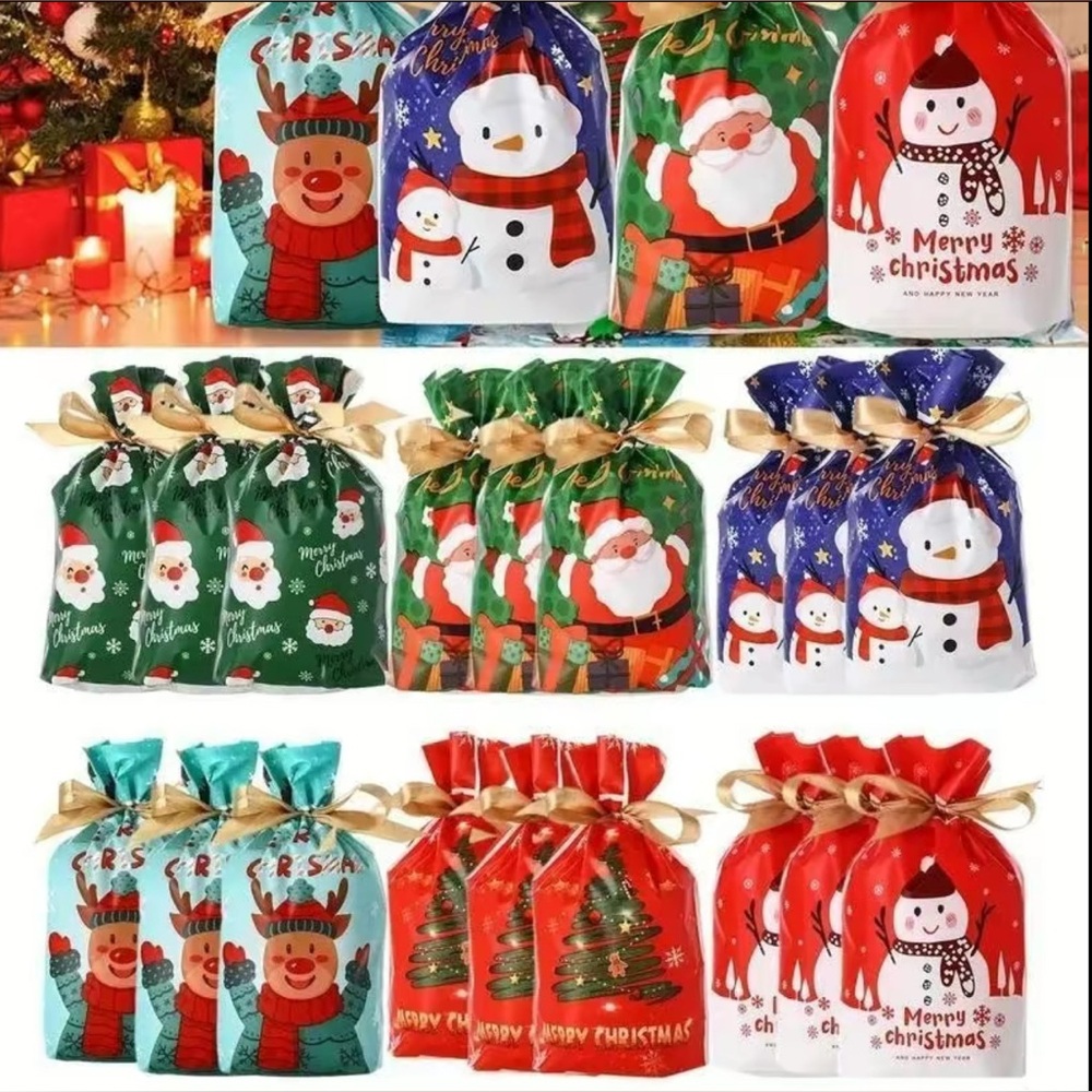 25 PCS Christmas Gift Bags Set Medium Size with Festive Designs